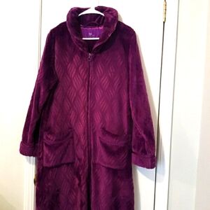 Vintage Plum Purple Plush Faux Fur Robe Pockets Full Zip sz M